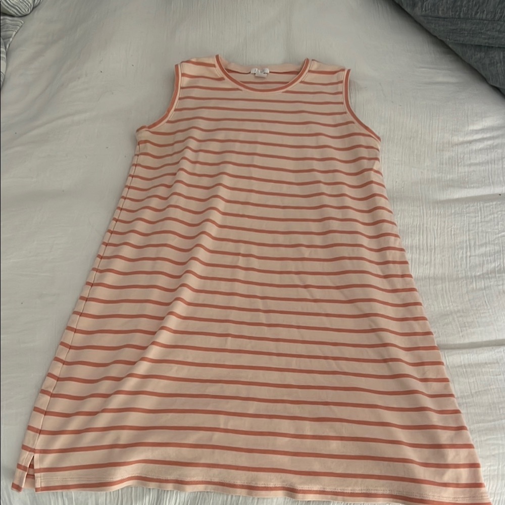 Casual Sleeveless Striped Dress in Orange and Cream